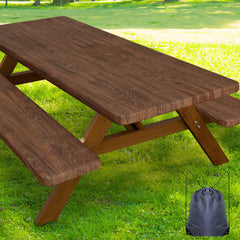 Smiry picnic table cover set including 1 table cover and 2 bench covers in brown