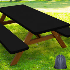 Smiry picnic table cover set including black table cover and bench covers