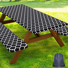 Smiry Picnic Table Cover Set including black table cover and two bench covers