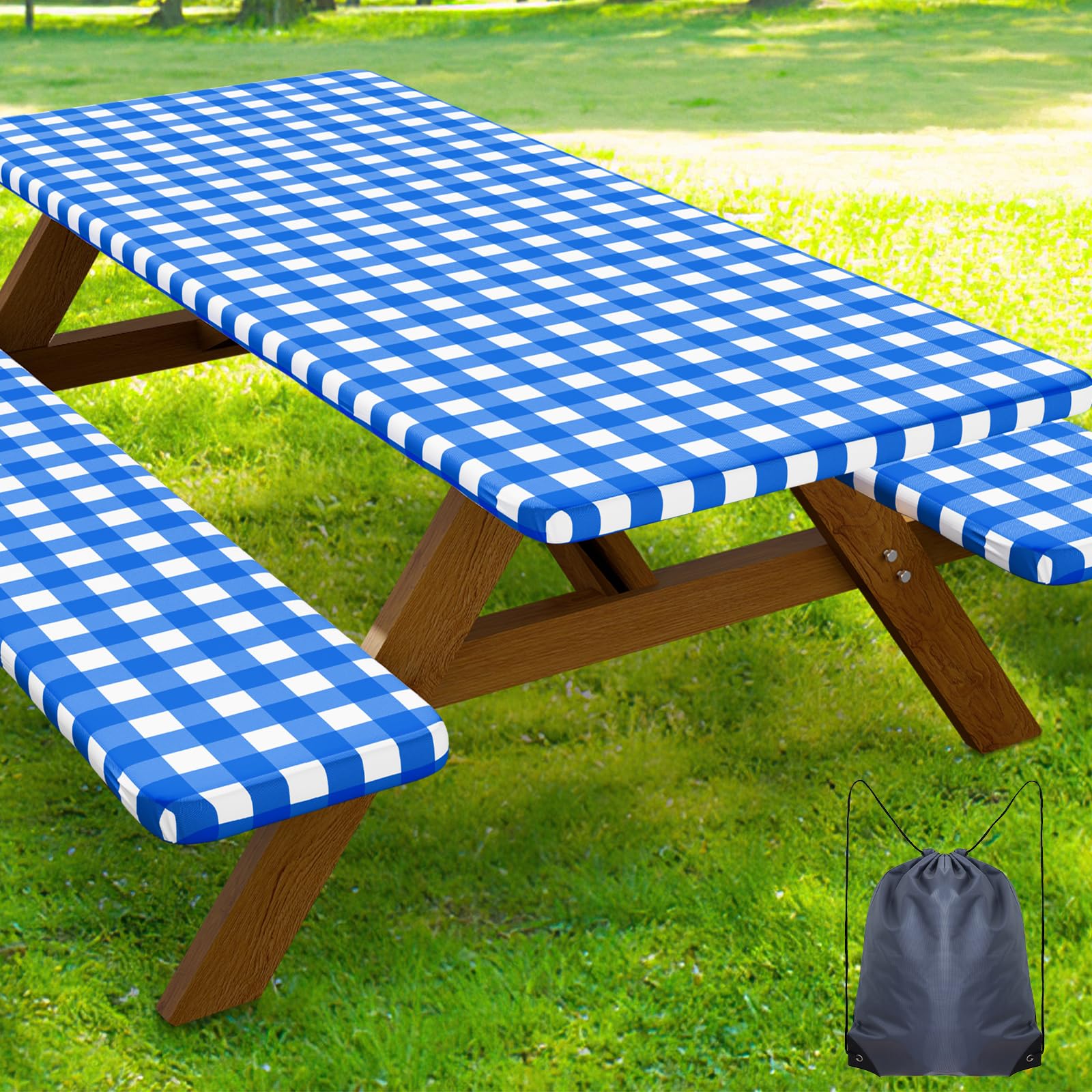 Smiry picnic table cover set including one table cover and two bench covers