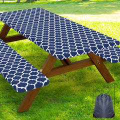Smiry picnic table cover set including table and bench covers in navy