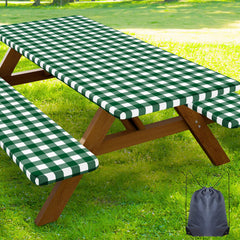 Smiry picnic table cover set including tablecloth and two bench covers