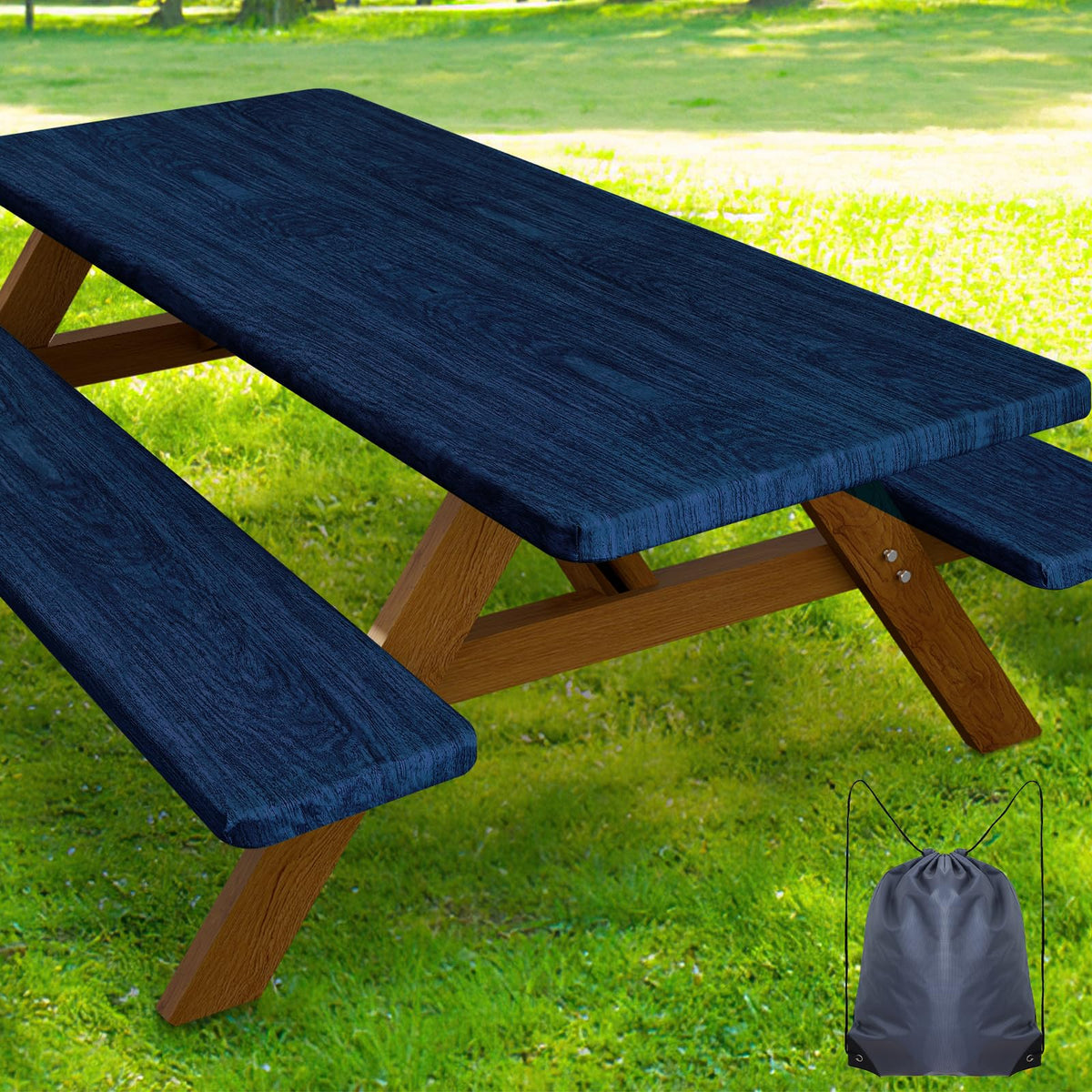 Smiry picnic table cover set navy and black with bench covers