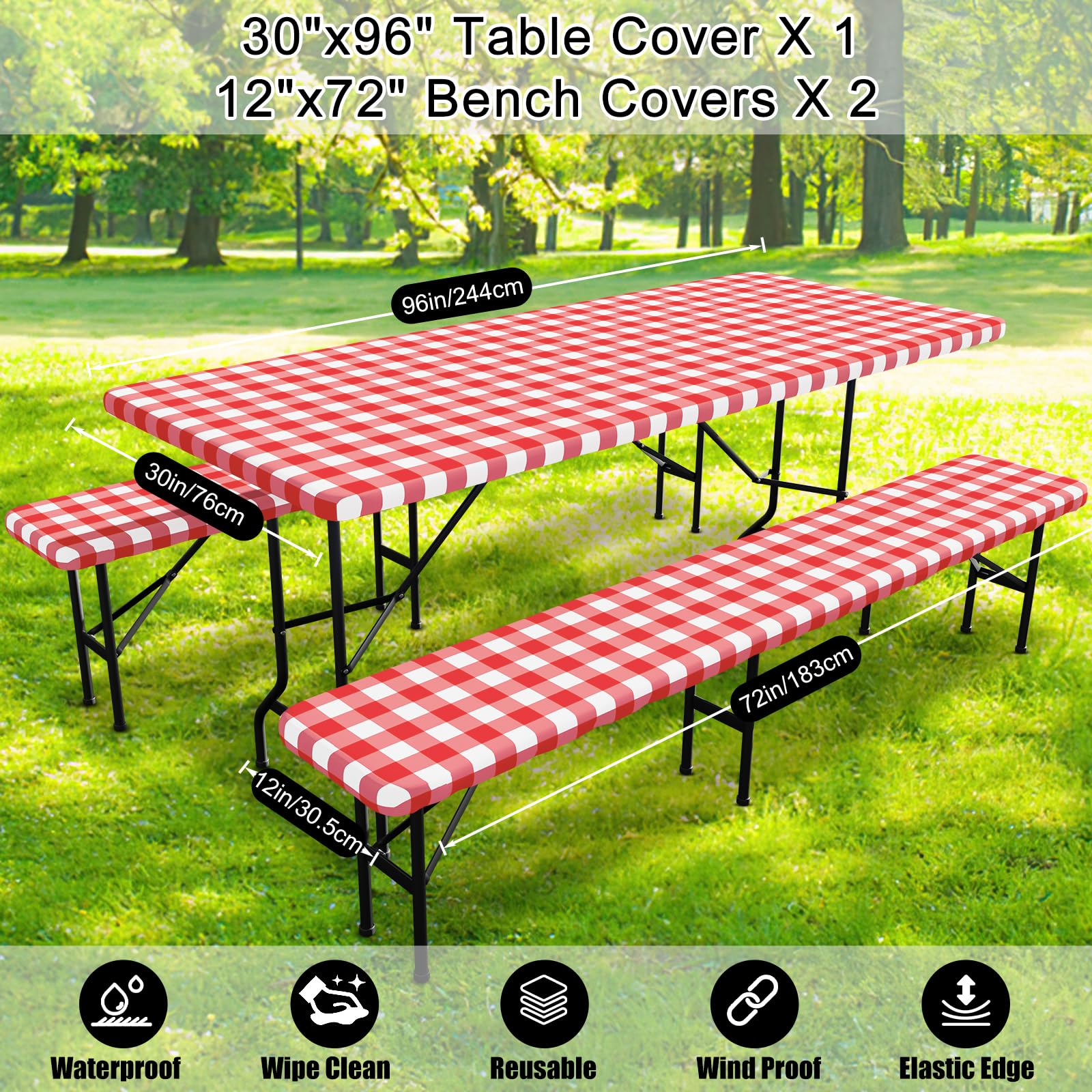 Smiry picnic table cover set packaged with drawstring bag