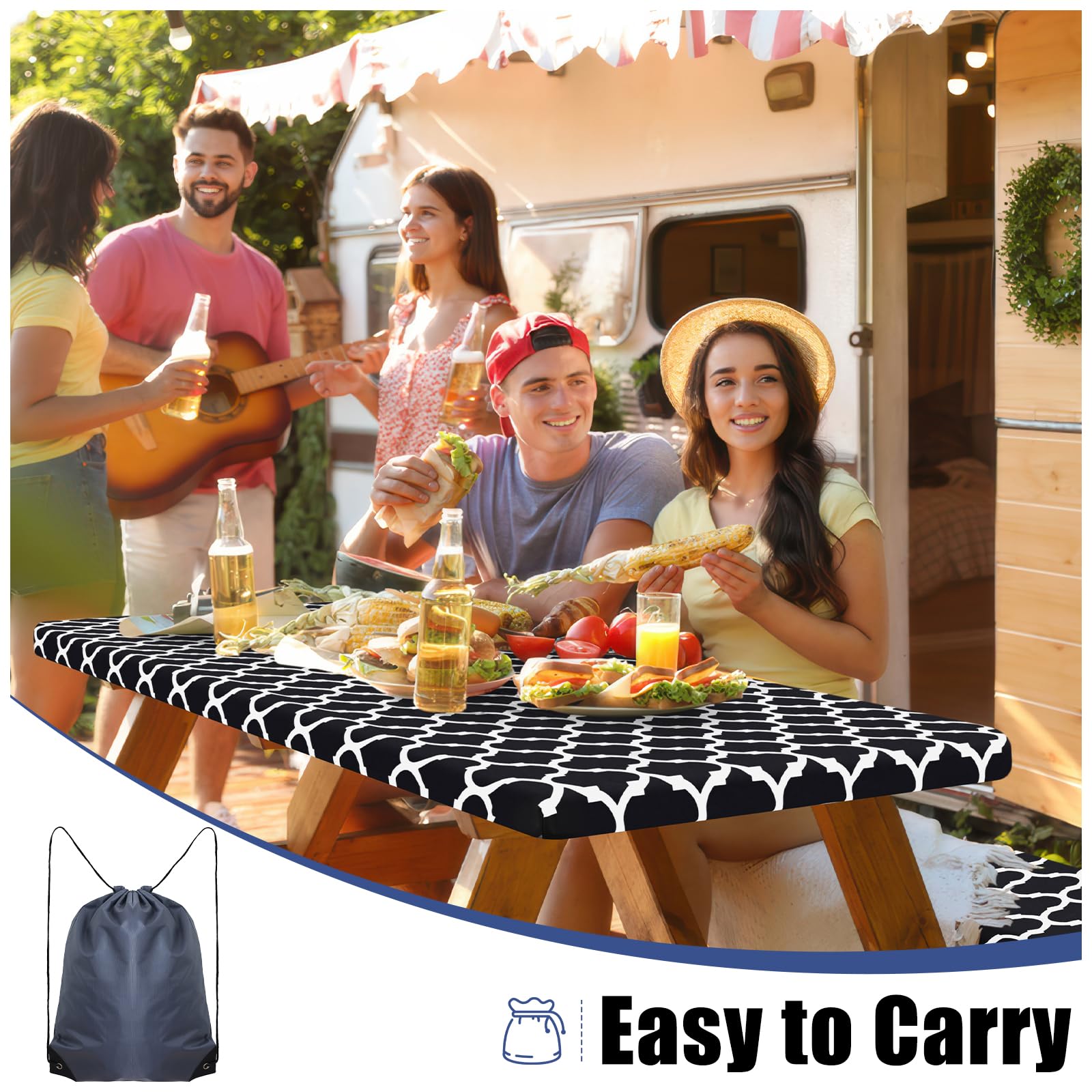 Smiry picnic table cover set packed in a drawstring bag