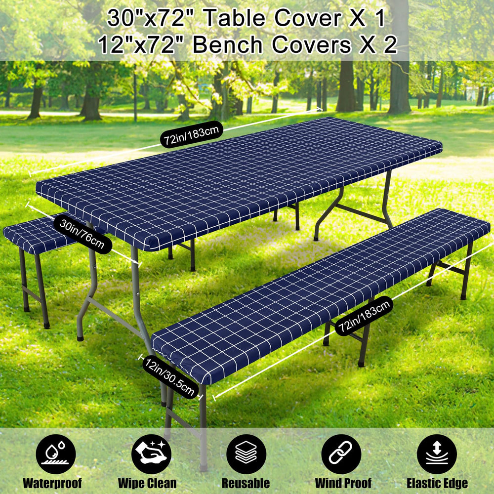 Smiry Picnic Table Cover Set showing bench covers on benches
