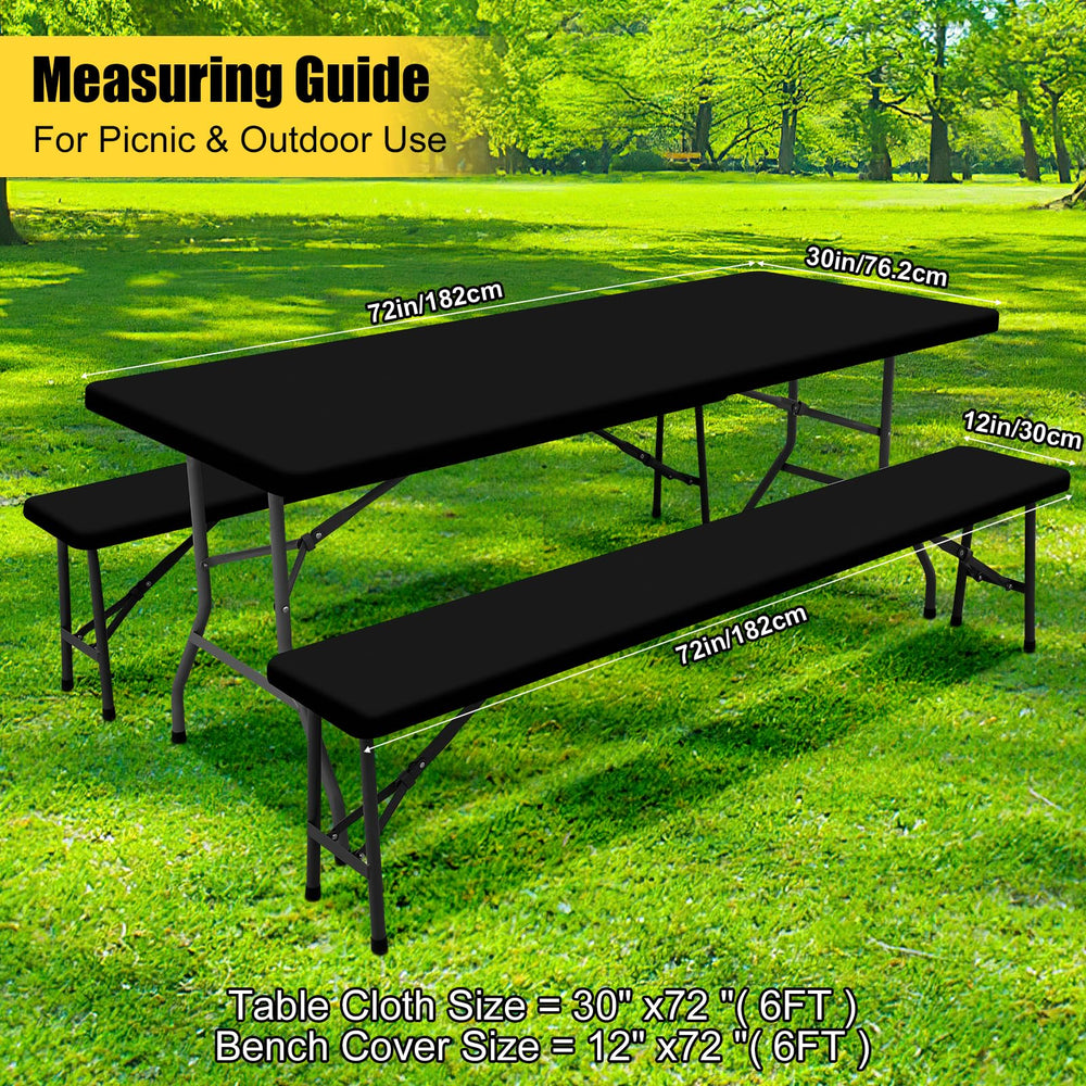 Smiry picnic table cover set showing elastic edge design