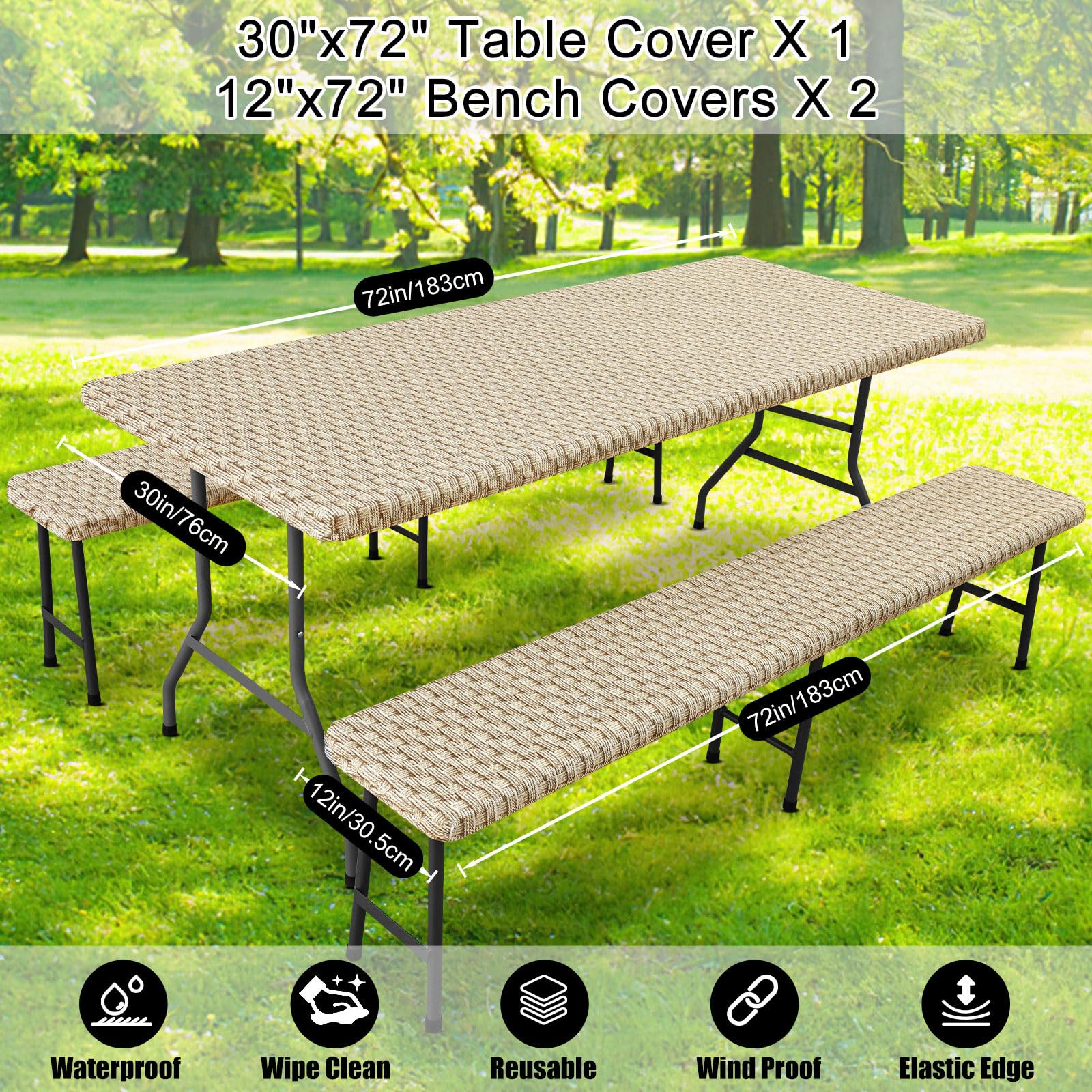 Smiry picnic table cover set shown with outdoor decorations