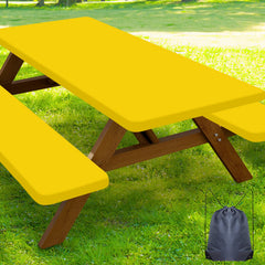 Smiry picnic table cover set with 1 table cover and 2 bench covers in yellow