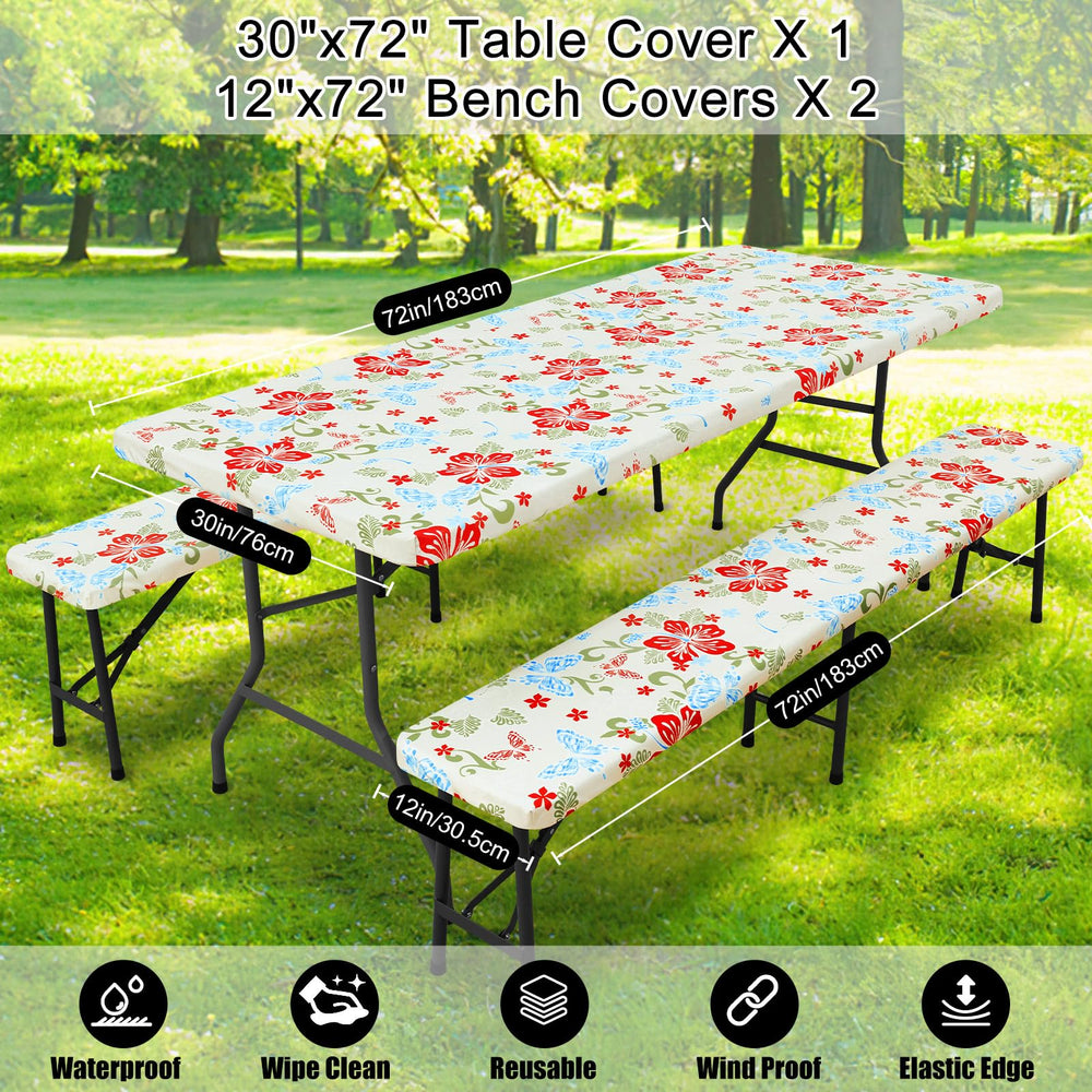 Smiry picnic table cover set with a family dining outdoors