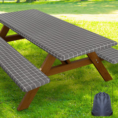 Smiry picnic table cover set with grey and white design