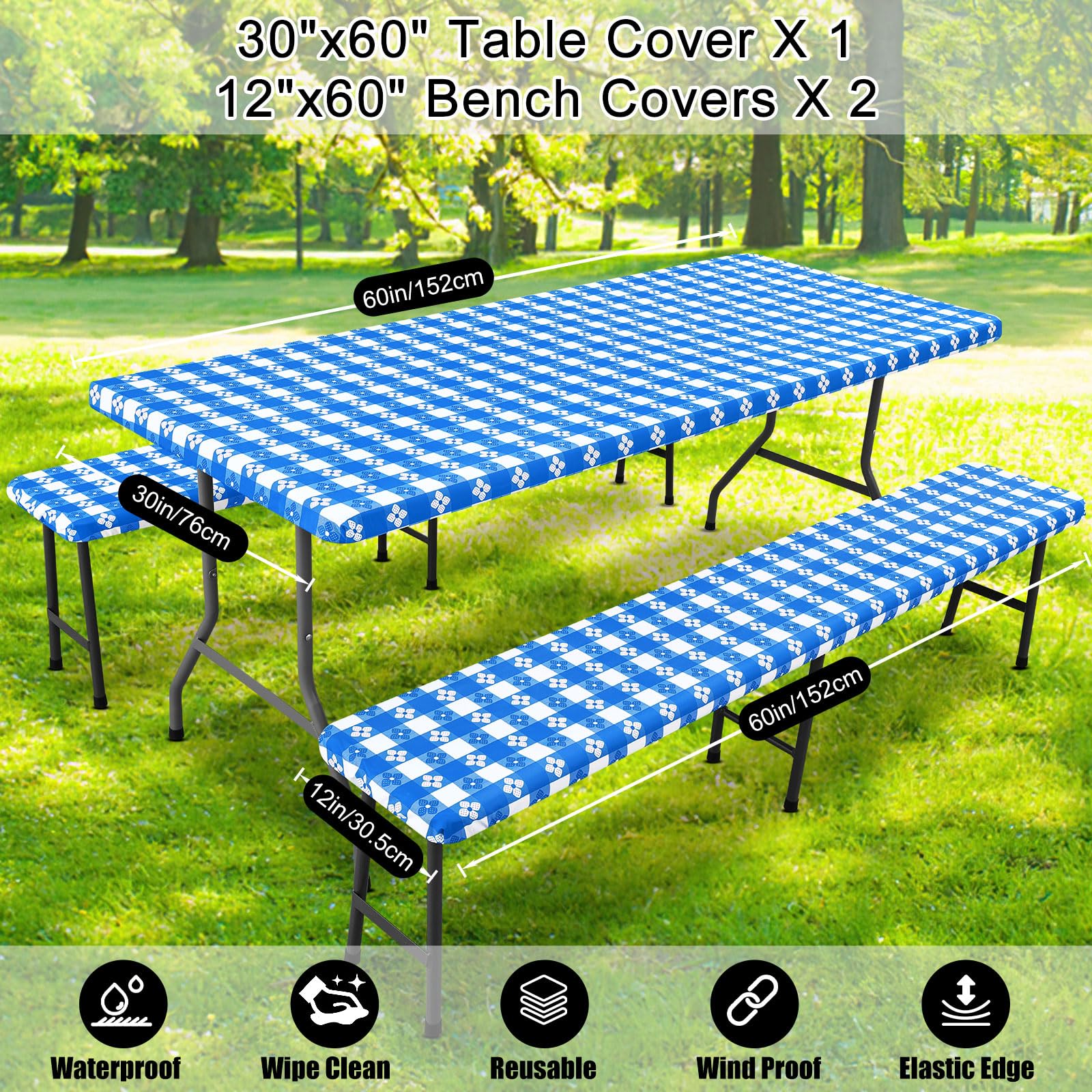 Smiry picnic table cover with bench covers laid out