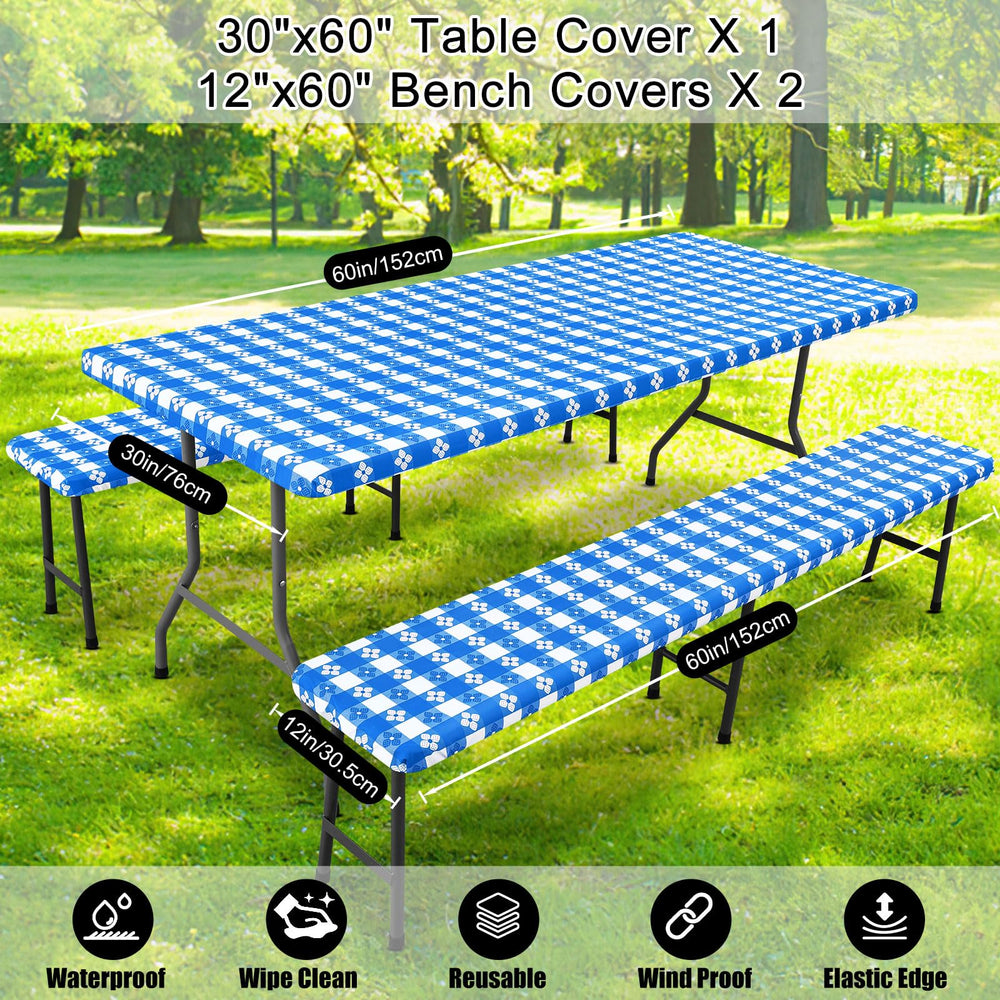 Smiry picnic table cover with bench covers laid out