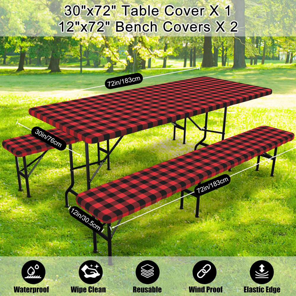 Smiry picnic table cover with benches at a picnic