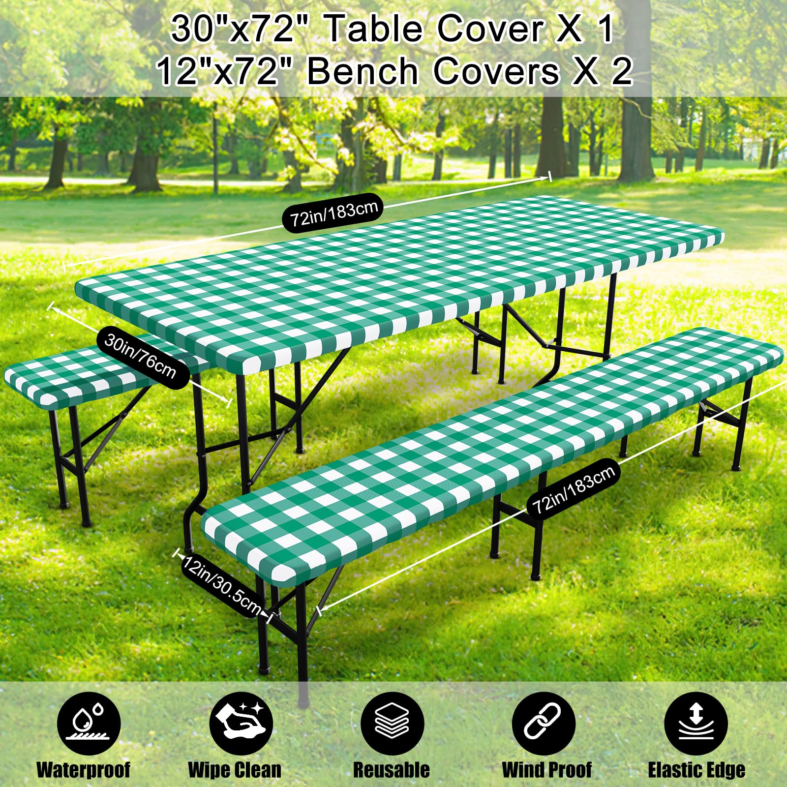 Smiry picnic table cover with clean finish and elastic fit