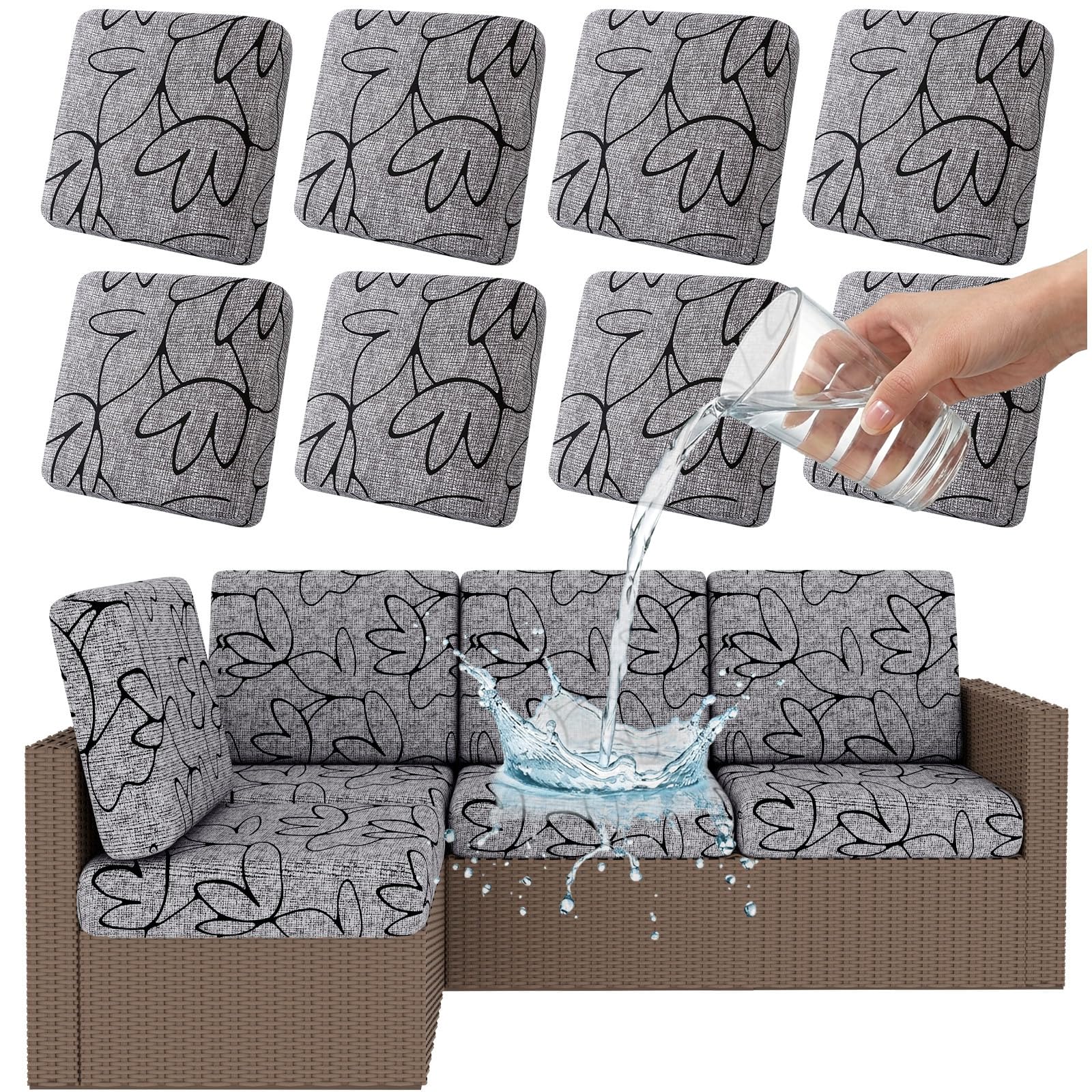 Smiry Waterproof Patio Cushion Cover in Grey and Black, front view
