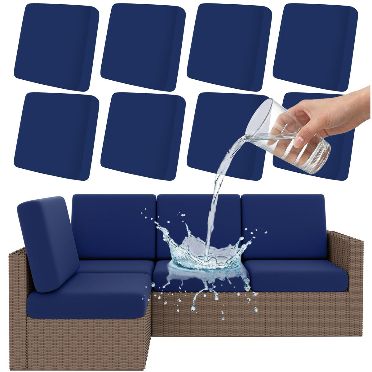 Smiry Waterproof Patio Cushion Covers Navy Blue front view