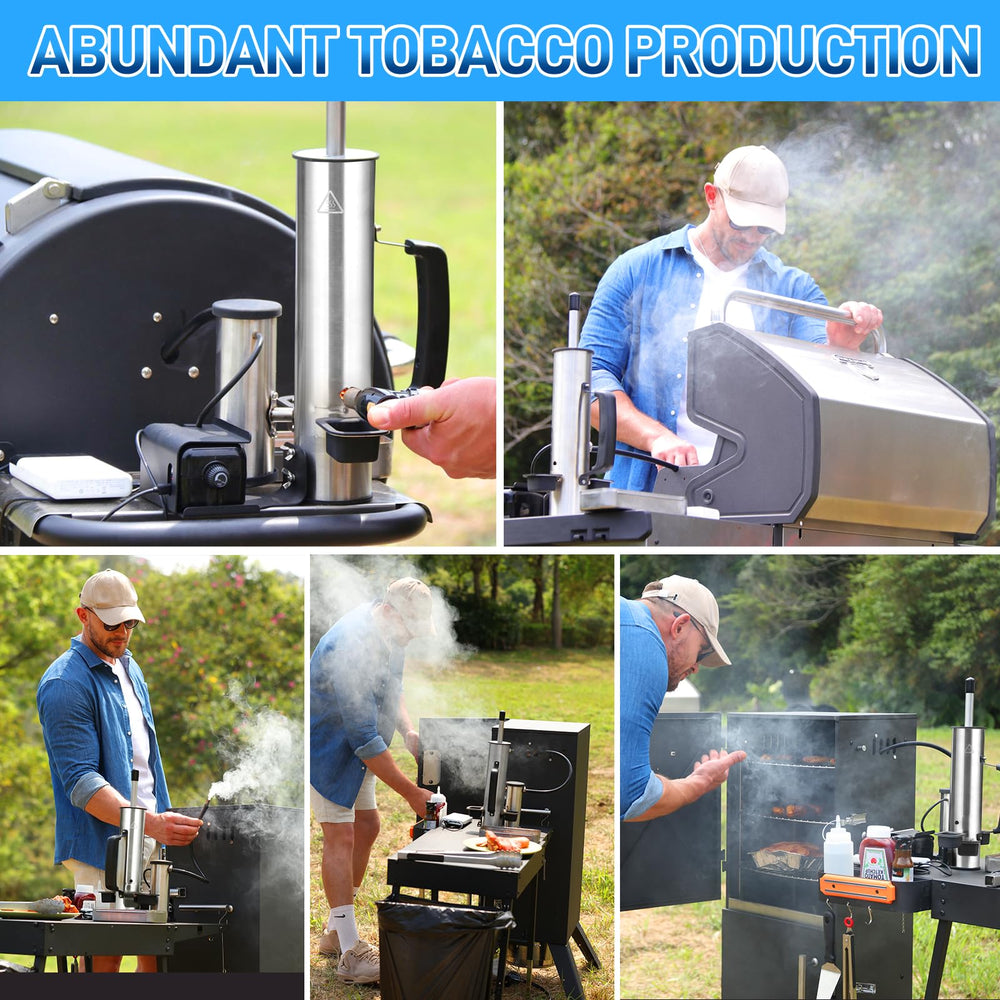 Smoke generator in use with grill, producing smoke