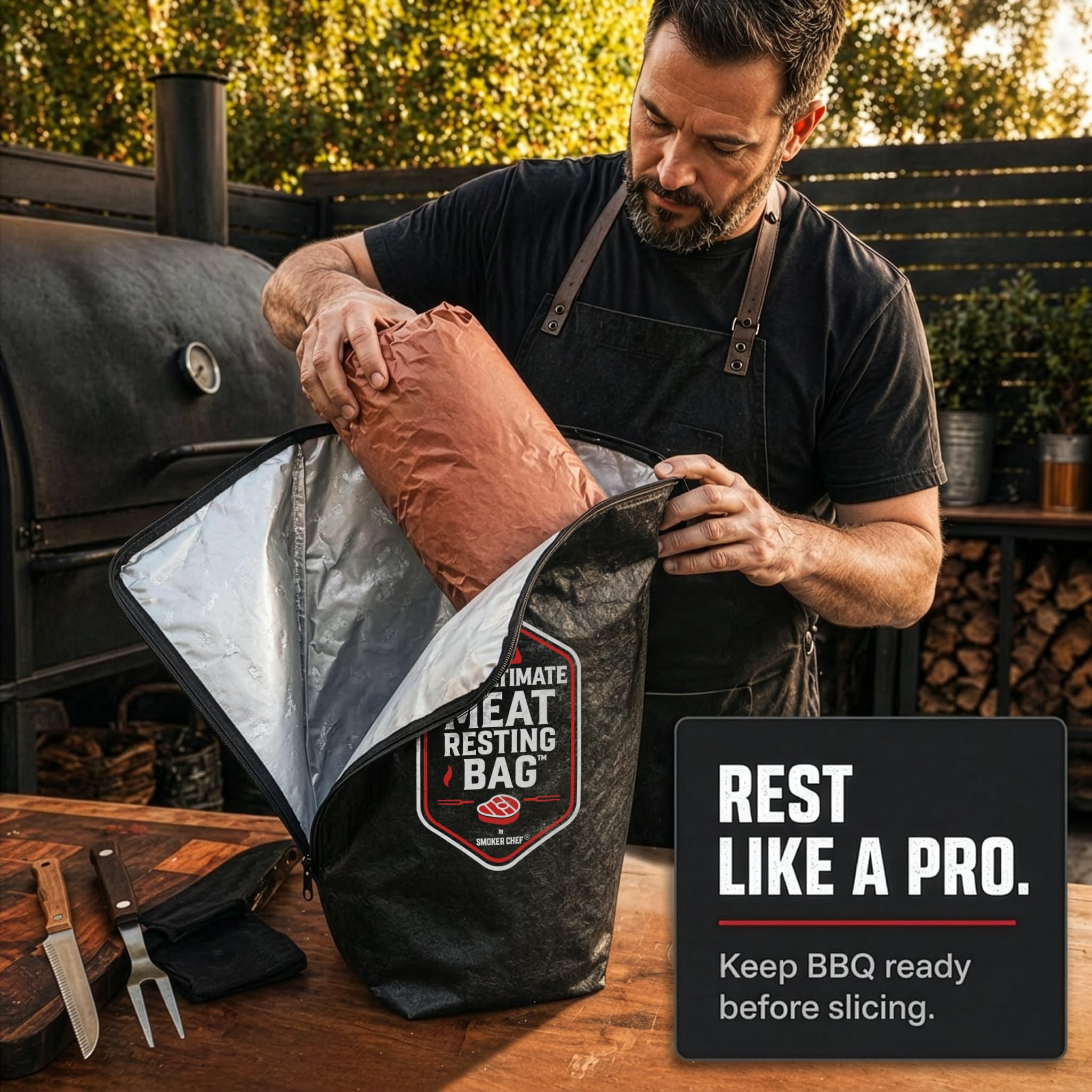 Smoker Chef Meat Resting Bag 21-inch black insulated blanket side view