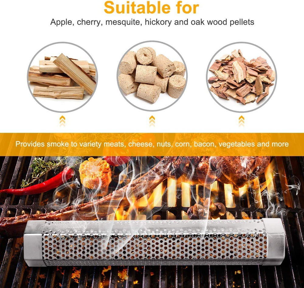 Smoker tube filled with wood pellets ready to use