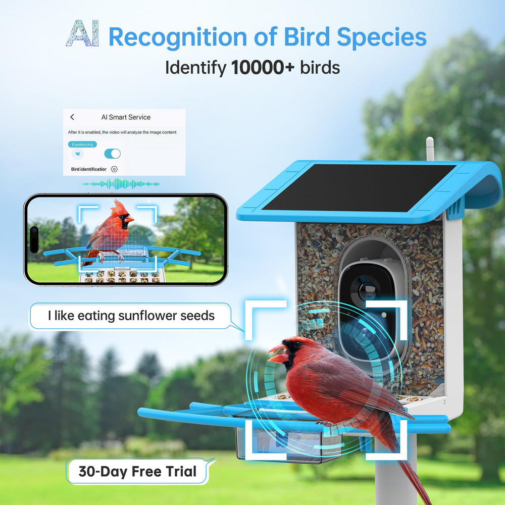 SMONET Bird Feeder B300 side view showing solar panel