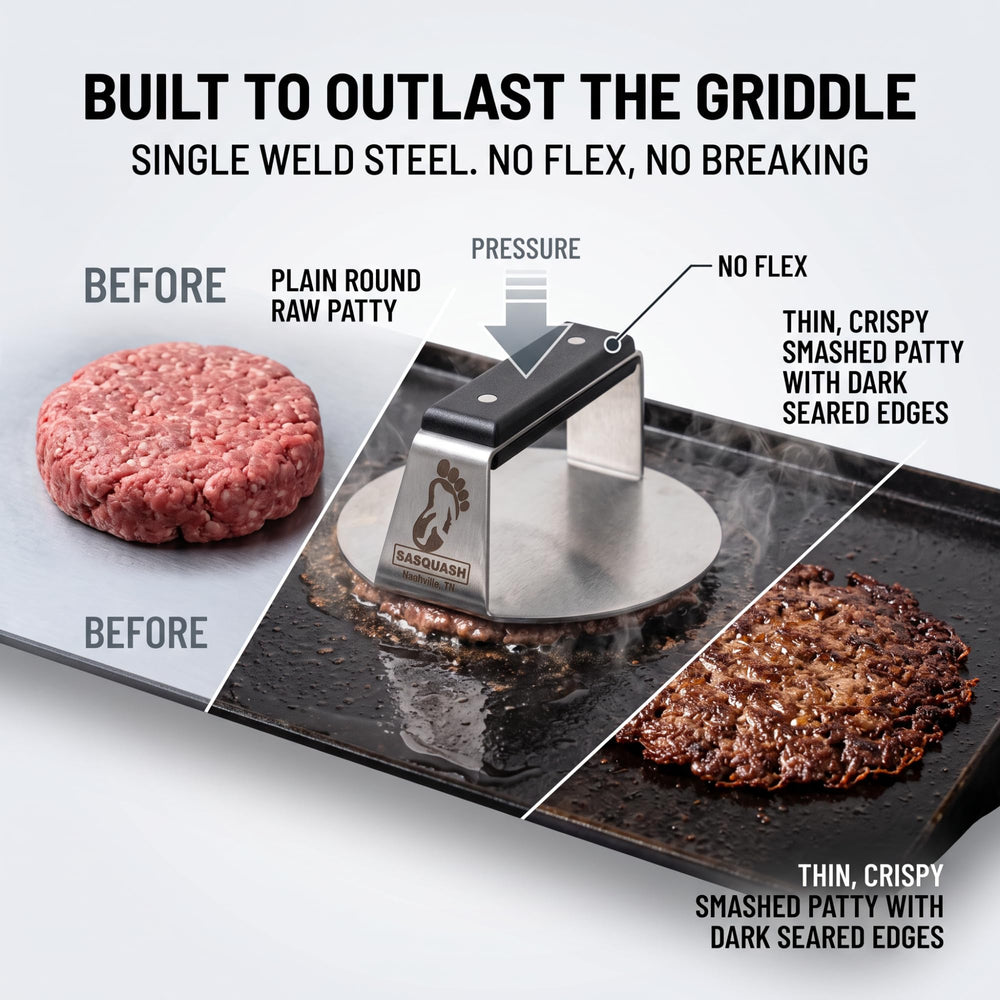 Smooth round surface of the Burger Iron Sasquash Burger Smasher