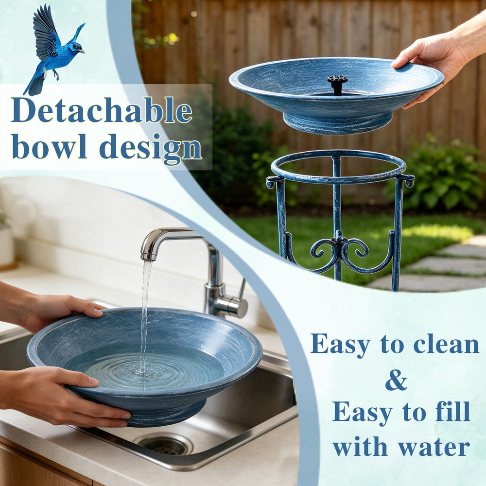SMQLJXC bird bath with a vintage blue finish and scroll patterns