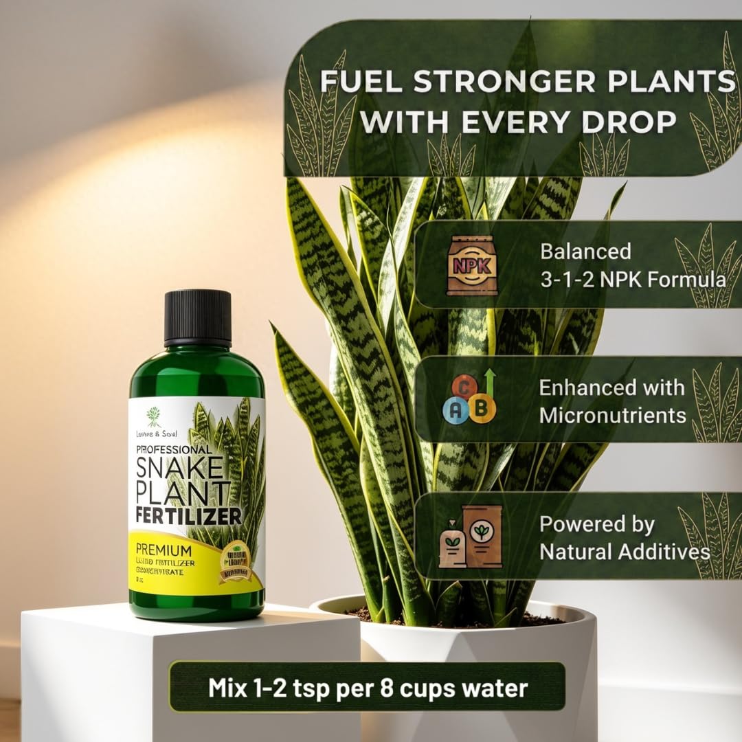 Snake plant thriving after using Leaves and Soul fertilizer