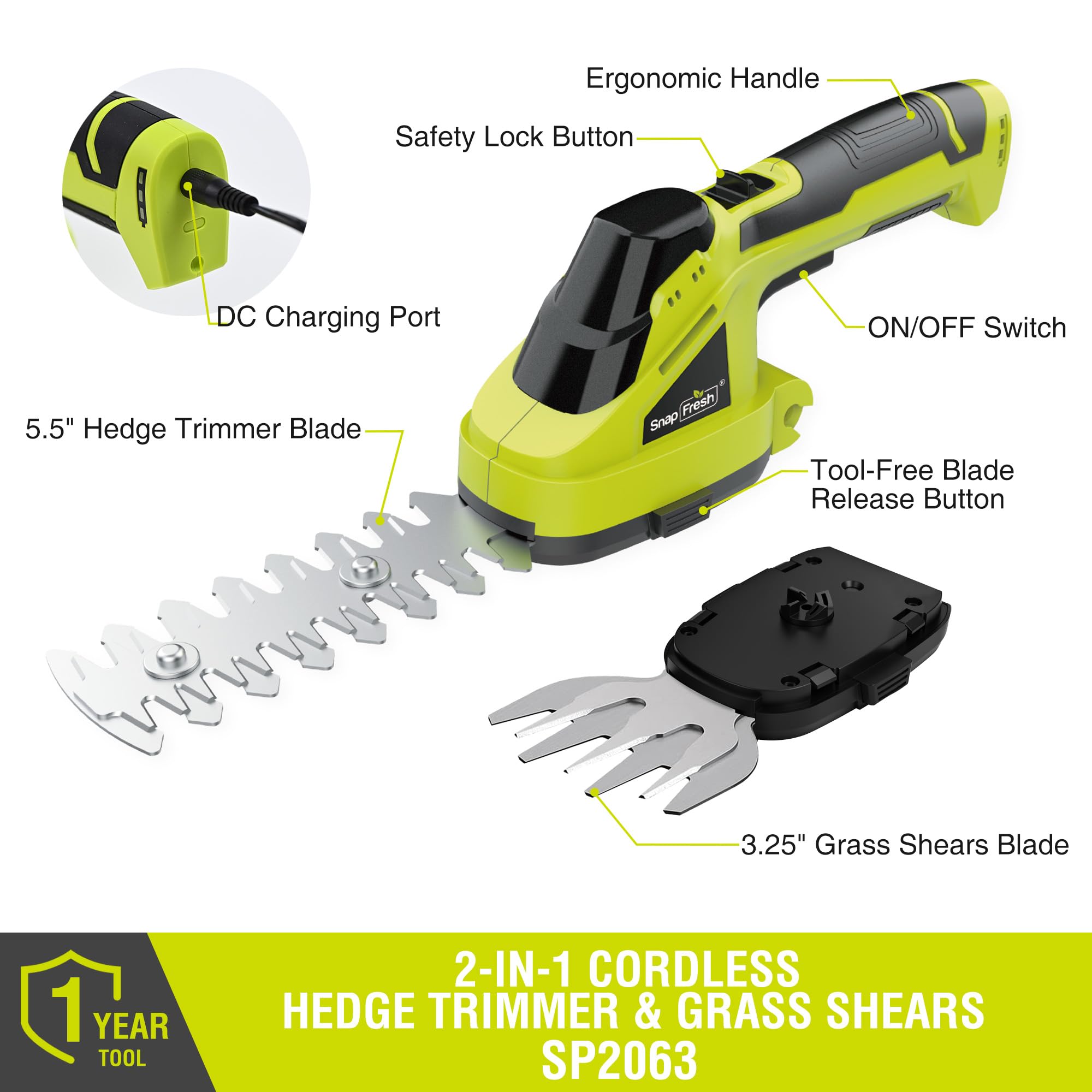 SnapFresh Cordless Grass Shear battery level indicator