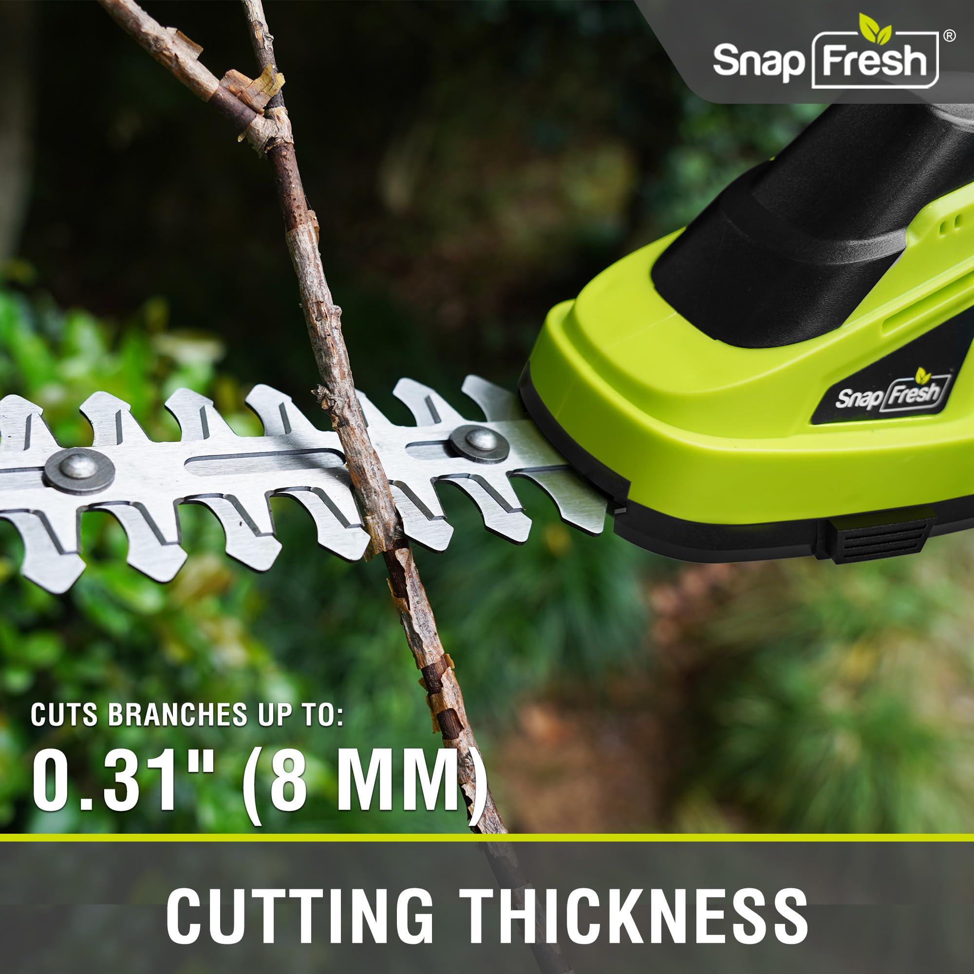 SnapFresh Cordless Grass Shear in garden setting