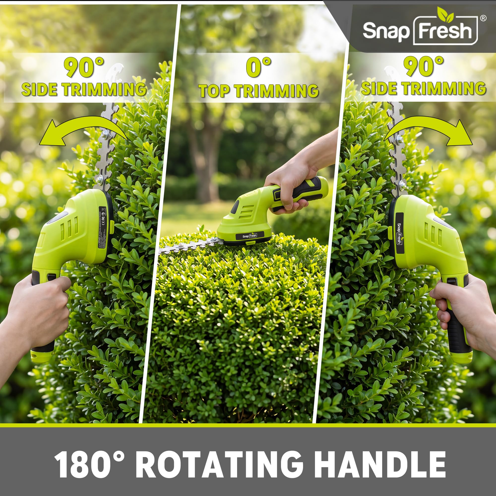 SnapFresh hedge trimmer showing 6-inch hedge blade