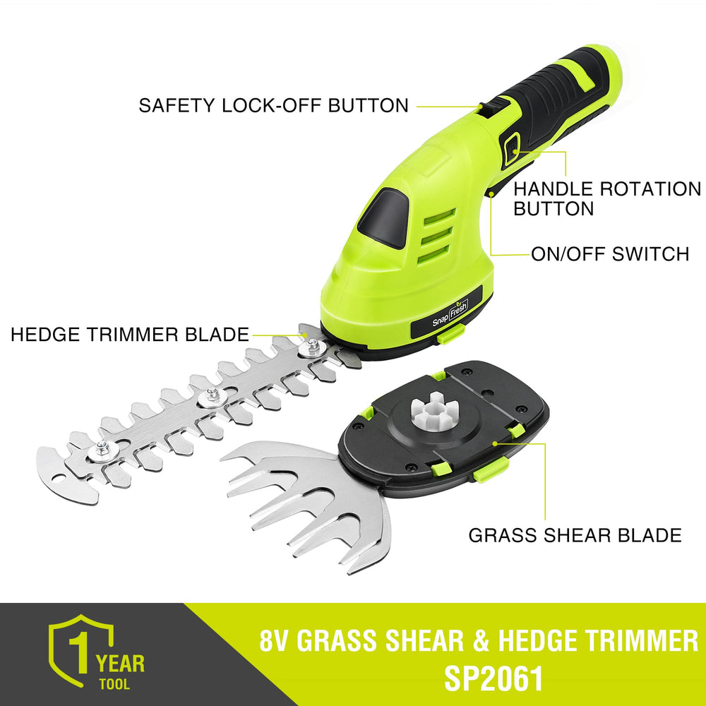 SnapFresh hedge trimmer side view with safety switch