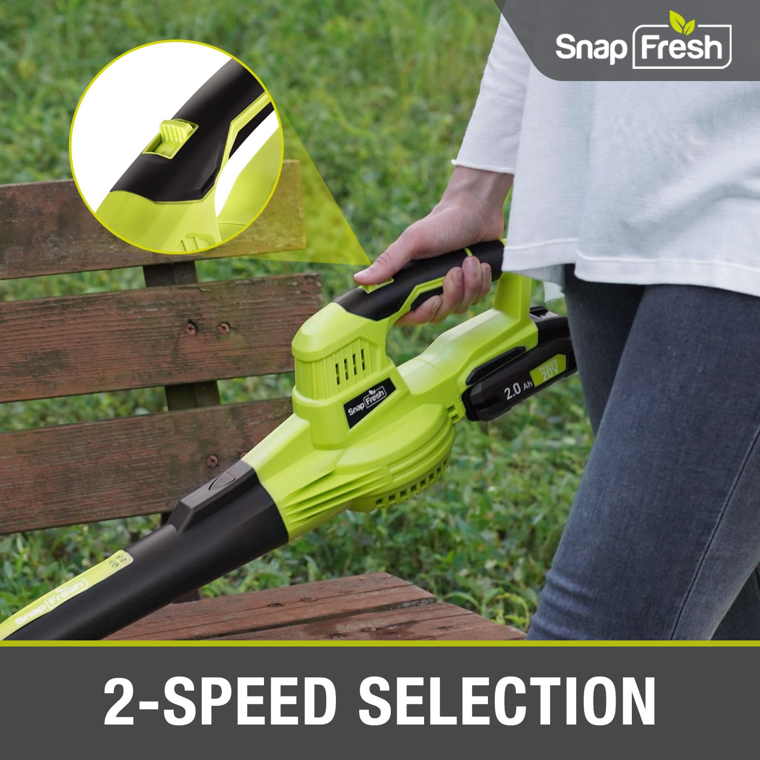 SnapFresh Leaf Blower ergonomic handle close-up