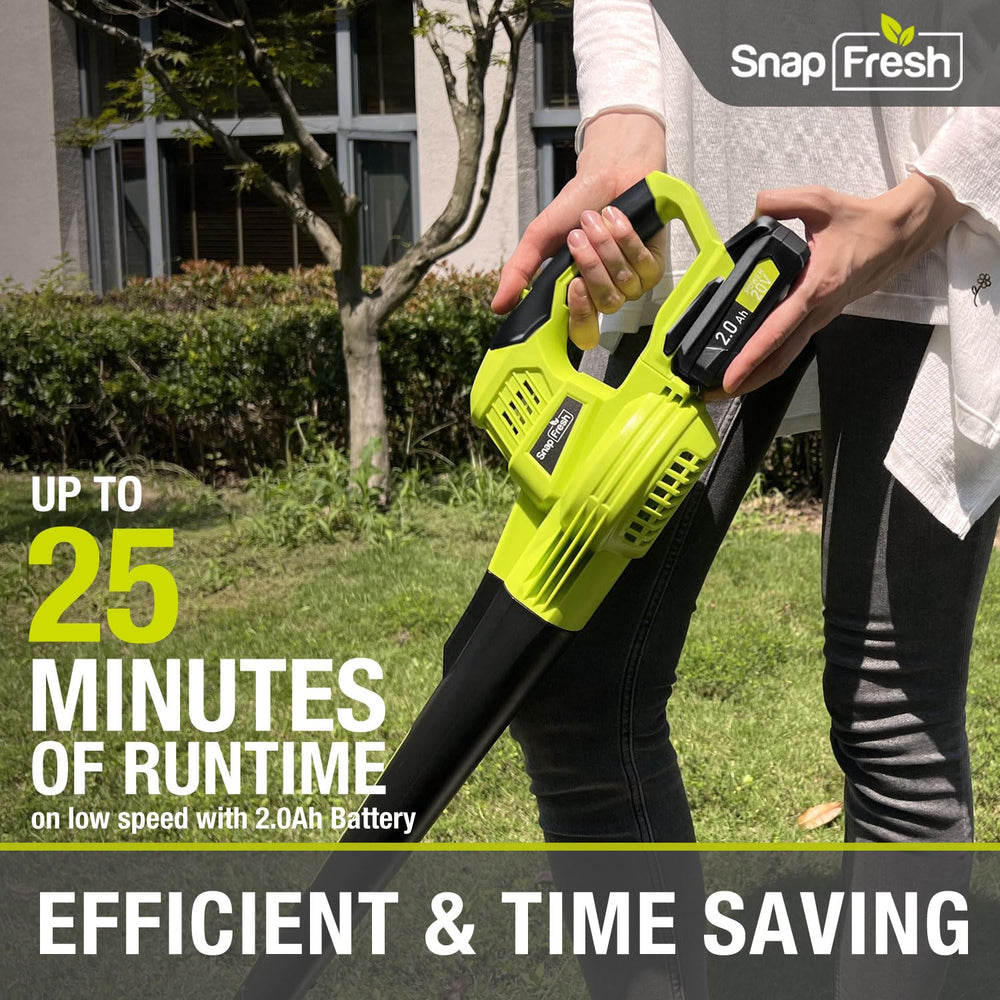 SnapFresh Leaf Blower in action clearing leaves