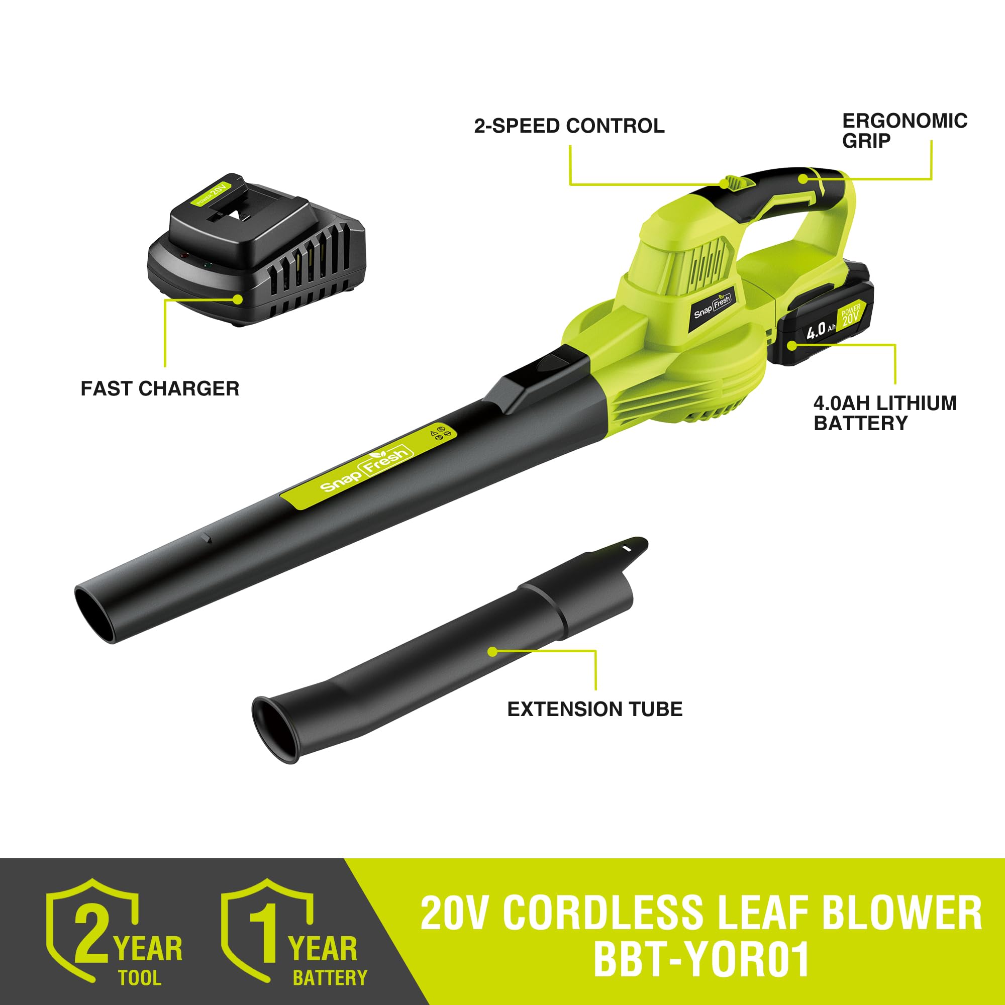 SnapFresh leaf blower showing ergonomic handle design
