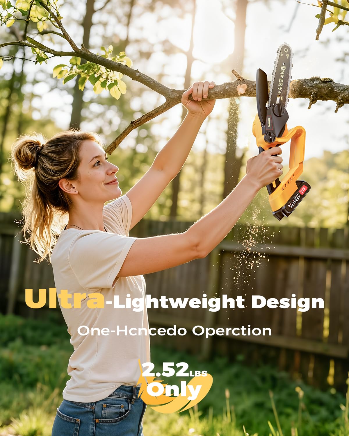 Snoonwee cordless pole saw features two rechargeable batteries