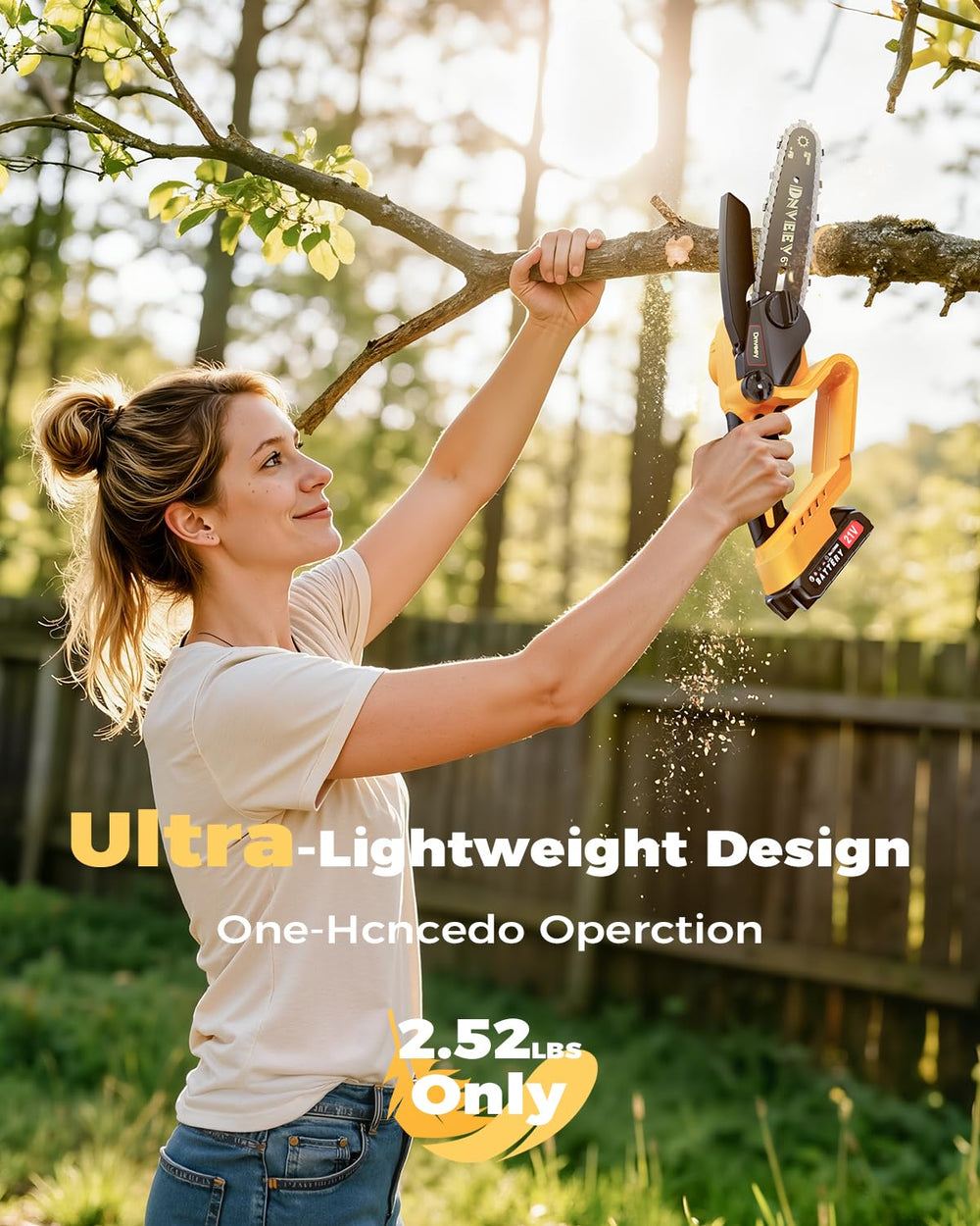 Snoonwee cordless pole saw features two rechargeable batteries