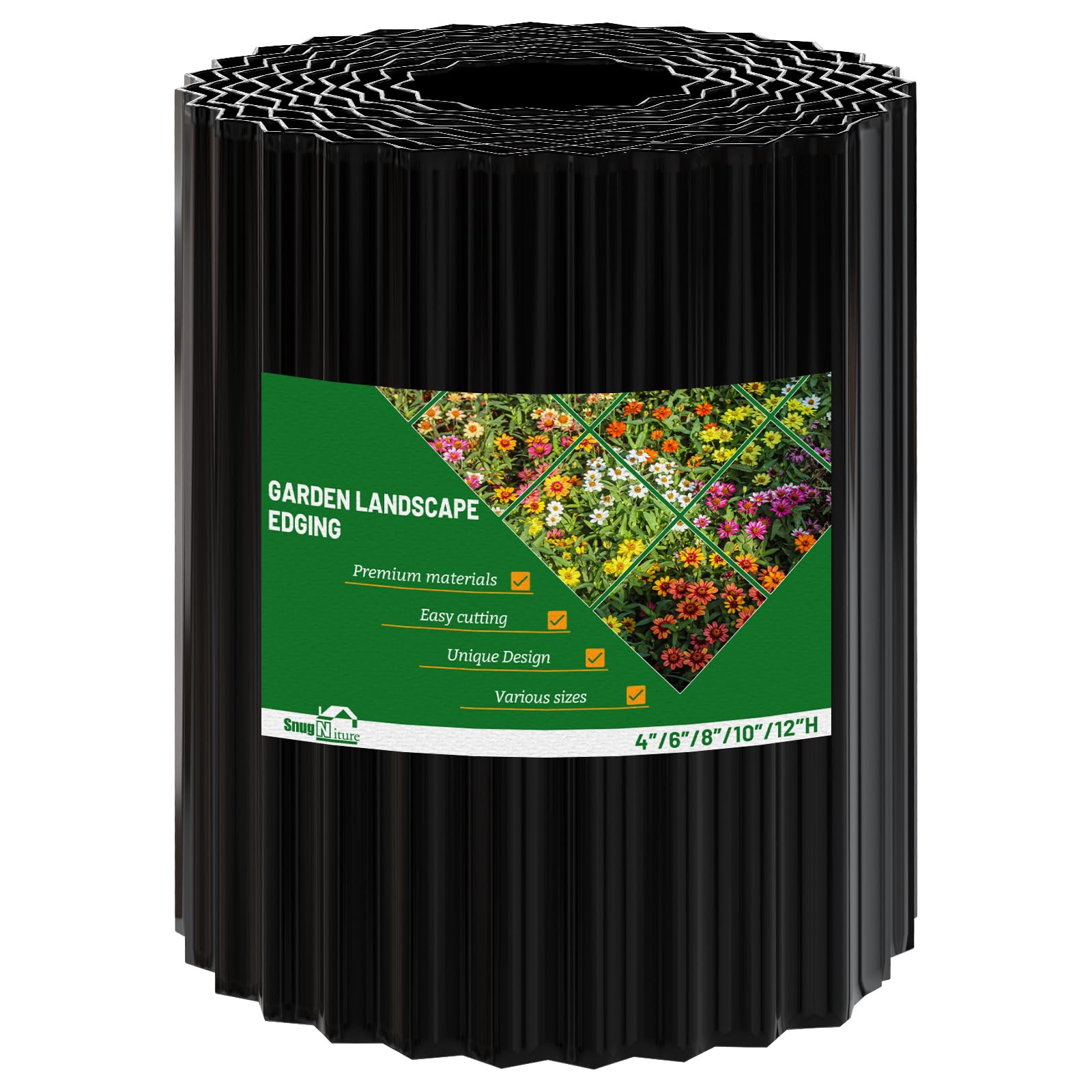 SnugNiture Corrugated Metal Garden Edging 12"×20' Black front view