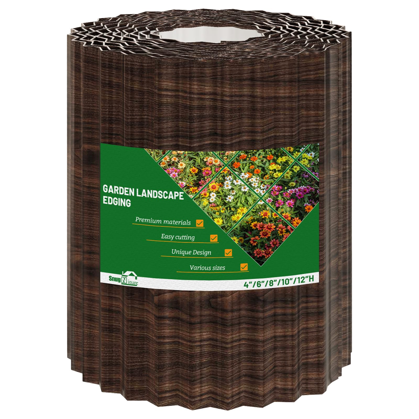SnugNiture corrugated metal garden edging 8x20 in brown color
