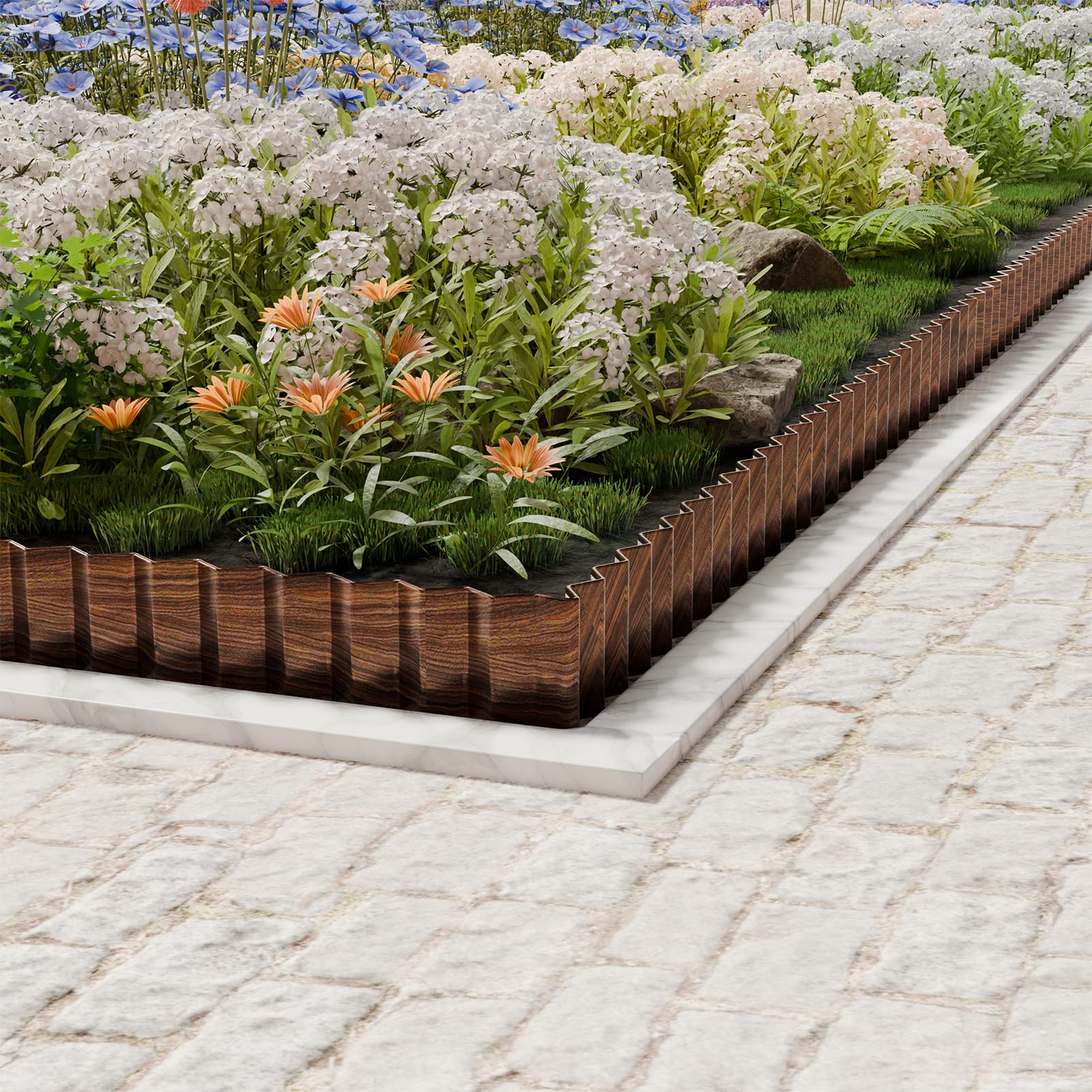 SnugNiture garden edging detail showing corrugated design