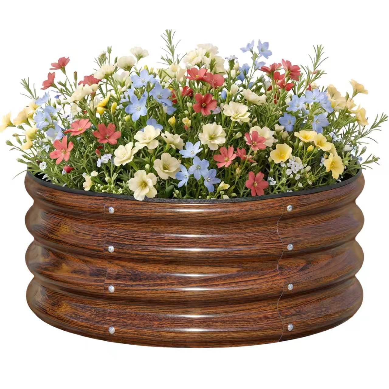 SnugNiture round galvanized raised garden bed with tray