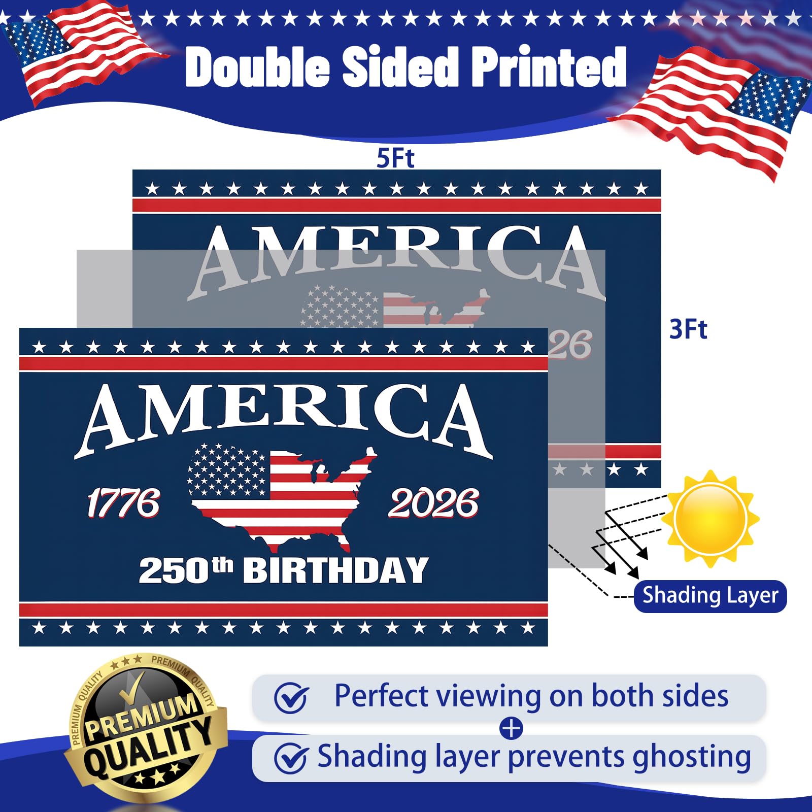 Snungee 250th Anniversary USA Flag showcasing double-sided design