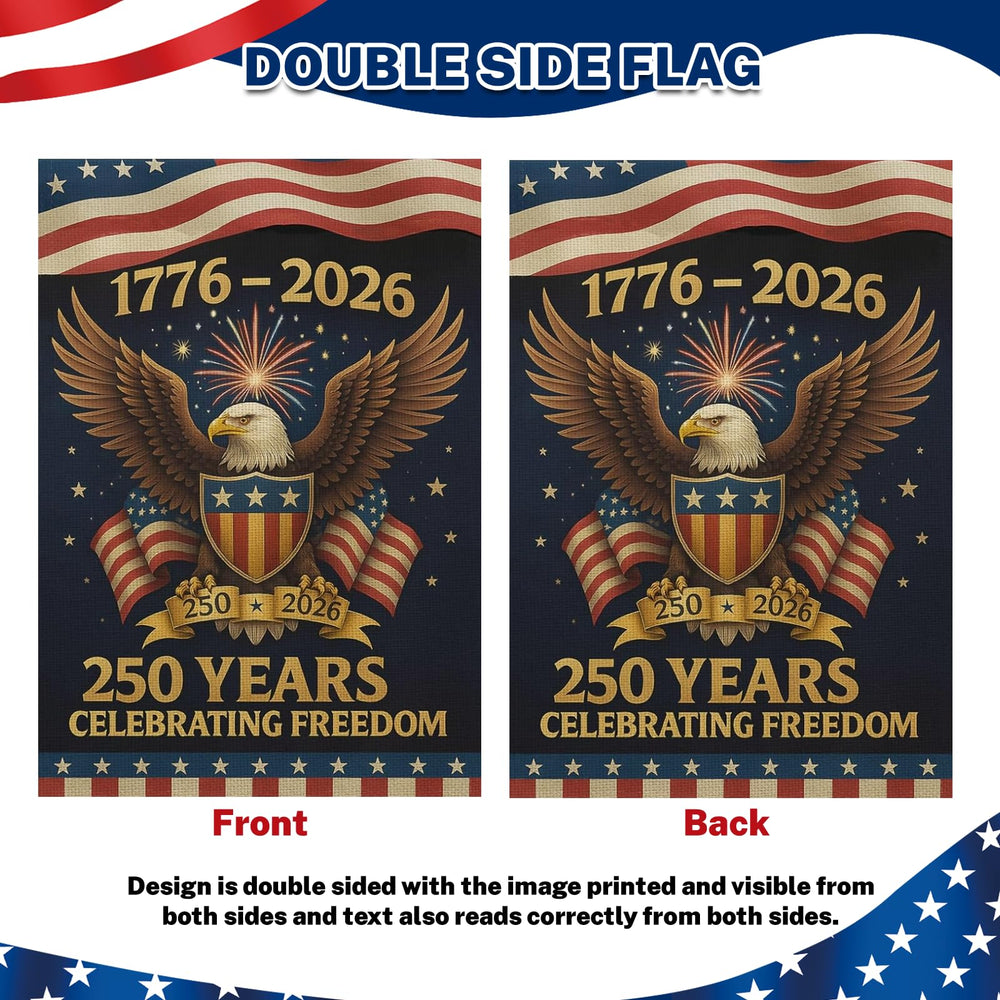 Snungee 250th Anniversary USA Garden Flag in a garden setting
