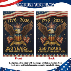 Snungee 250th Anniversary USA Garden Flag in a garden setting