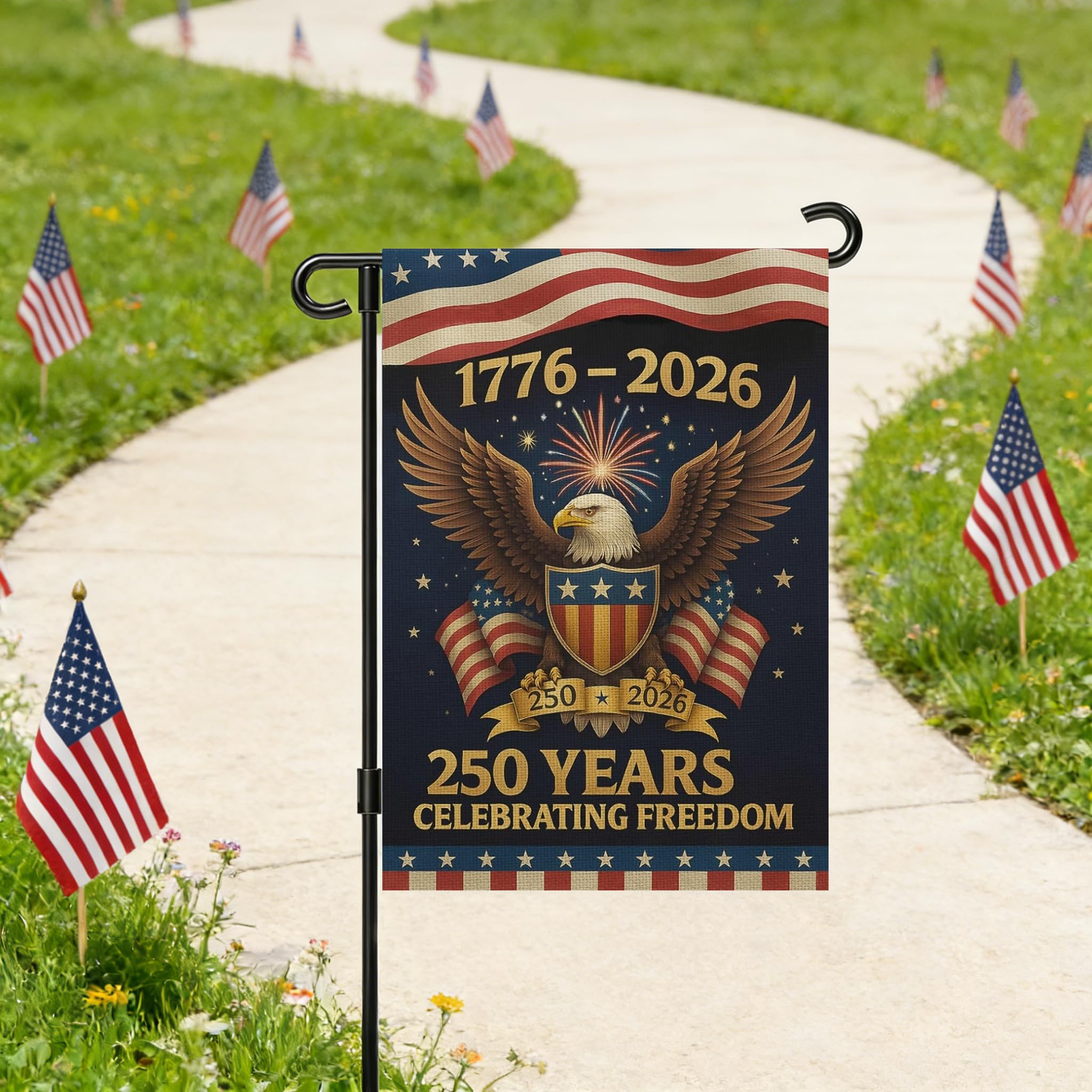 Snungee 250th Anniversary USA Garden Flag packaging