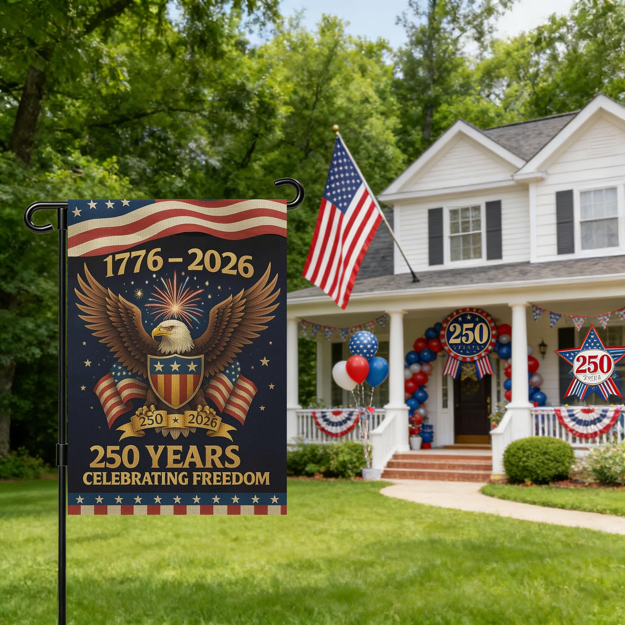 Snungee 250th Anniversary USA Garden Flag rear view double-sided