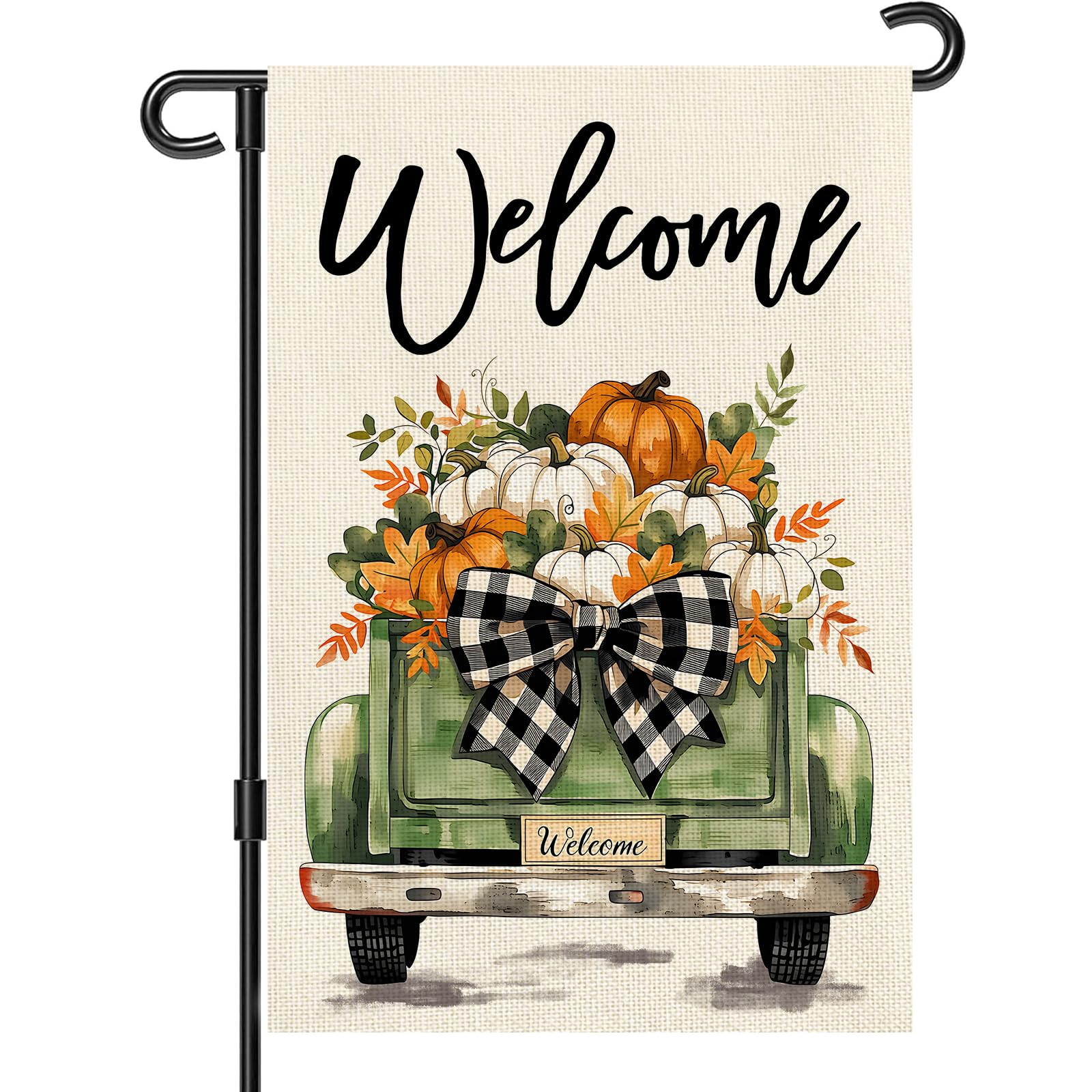 Snungee Fall Garden Flag 12x18 inch with pumpkins and truck