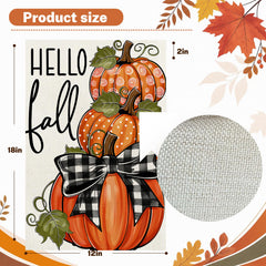 Snungee Fall Garden Flag in a garden setting with autumn leaves