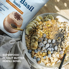 Soaked holy basil seeds in a bowl for smoothies