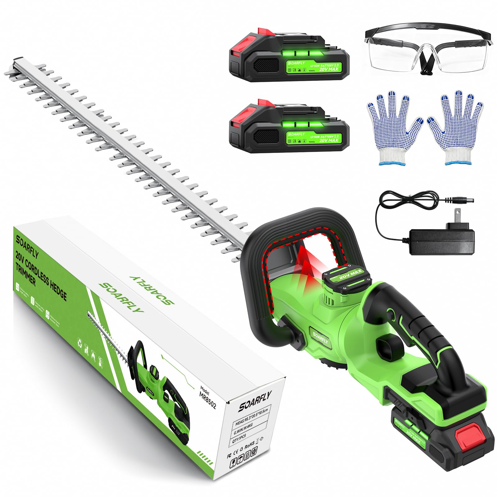 SOARFLY 22-Inch Hedge Trimmer front view with dual-action blade